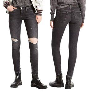 Levi’s 711 Skinny Black Ripped Denim Jeans 28 Distressed